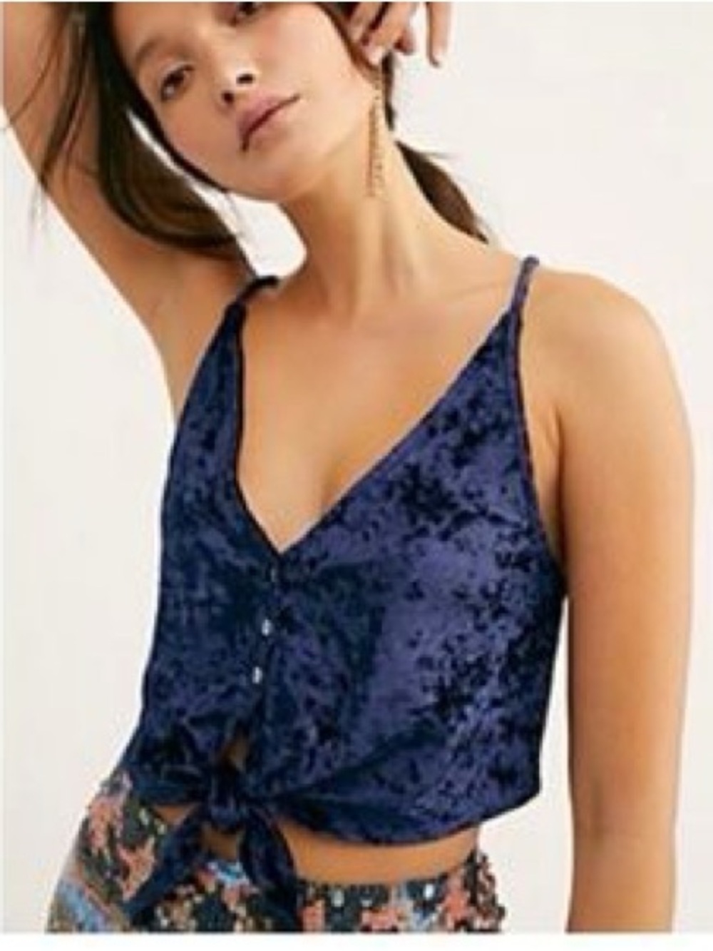 Free People Tie For You Blue Velvet Cami Women’s Size Small